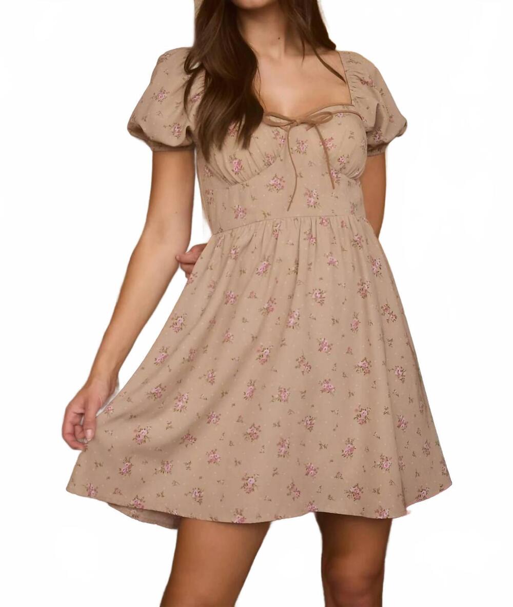 NEW BLU PEPPER floral sweetheart mini dress in beige